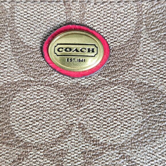 Coach Peyton Signature Brown & Pink Wristlet Gold Logo Card Holder Wallet Pouch - Picture 4 of 15